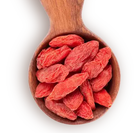 Goji berry kering di sendok kayu