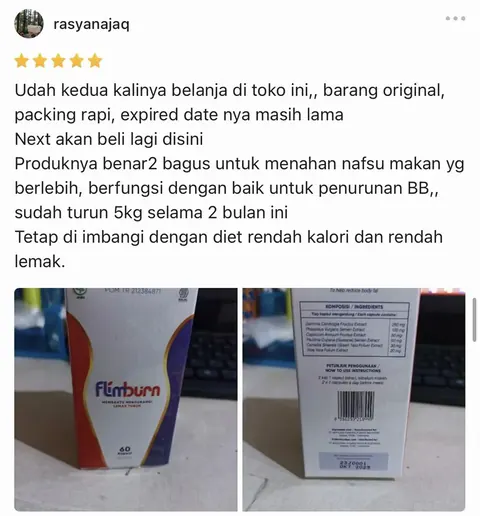 Ulasan pembeli bintang 5: bagus untuk menahan nafsu makan berlebih, turun 5 kg selama 2 bulan, diimbangi diet rendah kalori dan rendah lemak